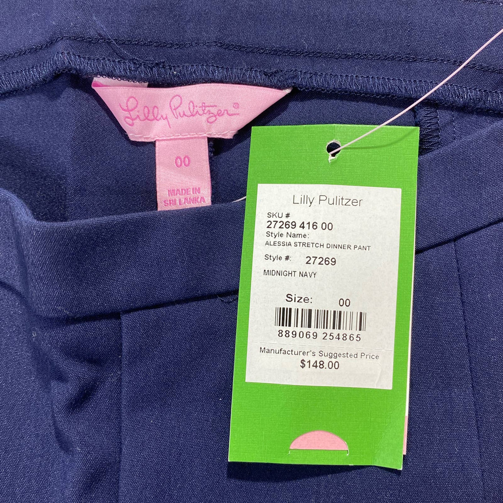 Lilly Pulitzer Alessia Stretch Dinner Pants Navy Women OO Preppy Classic Skinny - Picture 2 of 8